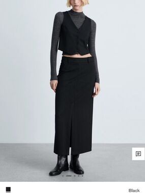 Mango Black Pinstripe Midi Skirt